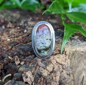 Handmade Crazy Lace Agate Crystal + Sterling Silver Ring